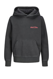 thumbnail: Zwarte jongens JACK & JONES JUNIOR hoodie van sweat materiaal met printopdruk, lange mouwen en capuchon