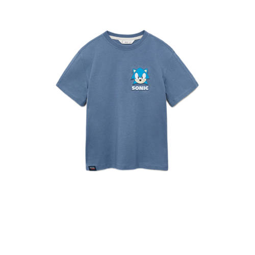 Mango Kids Sonic T-shirt blauw Jongens Katoen Ronde hals Personage - maat 152 afbeelding