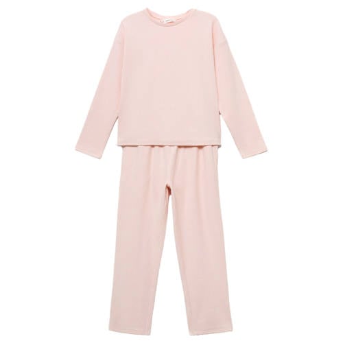 Mango Kids pyjama lichtroze rib gebreid Meisjes Stretchkatoen Ronde hals