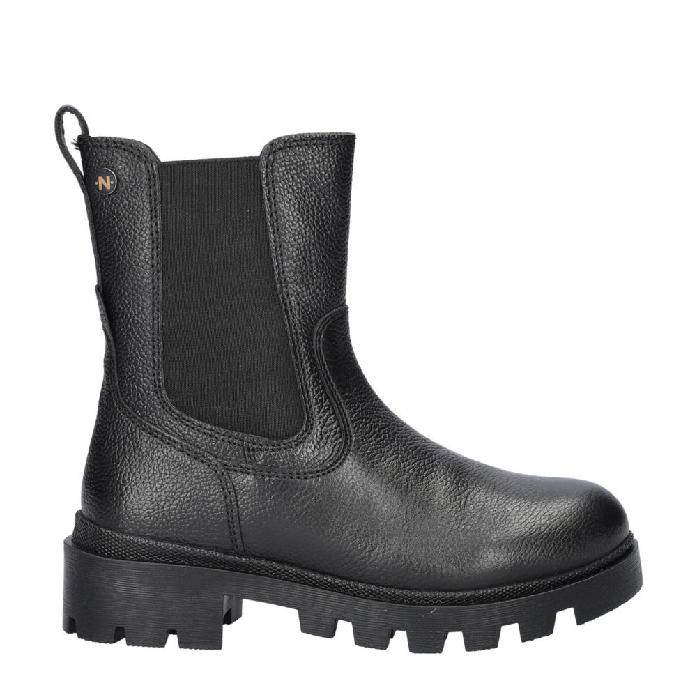 Zwarte meisjes Nelson Kids chunky leren chelsea boots met ritssluiting en effen