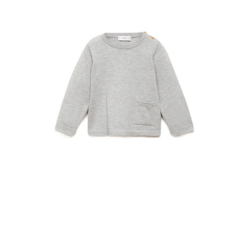 Mango Kids pullover grijs fijn gebreid Trui Jongens Katoen Ronde hals Effen