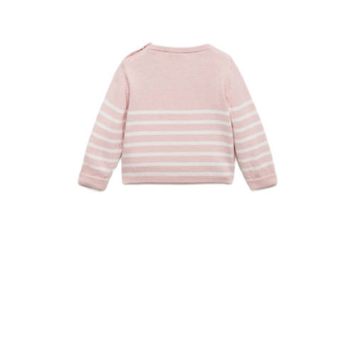Mango Kids pullover roze fijn gebreid Trui Jongens Katoen Ronde hals Streep