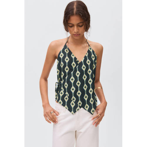 MANGO TEEN haltertop donkerblauw Meisjes Viscose V-hals All over print - maat 172(L) afbeelding