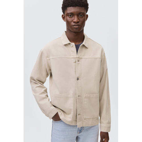 MANGO TEEN shacket herfst beige Jas Jongens Katoen Klassieke kraag Effen - maat 175(M) afbeelding