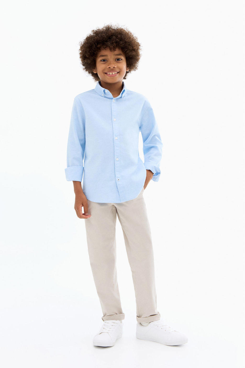 Witte jongens Mango Kids straight casual broek van stretchkatoen met regular waist, rits- en knoopsluiting en effen