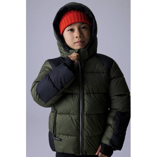 NAME IT KIDS gewatteerde jas donkergroen Jongens Polyester Capuchon Effen