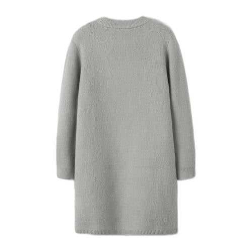 NAME IT KIDS midi jurk gebreid grijs melange Meisjes Acryl Ronde hals Effen