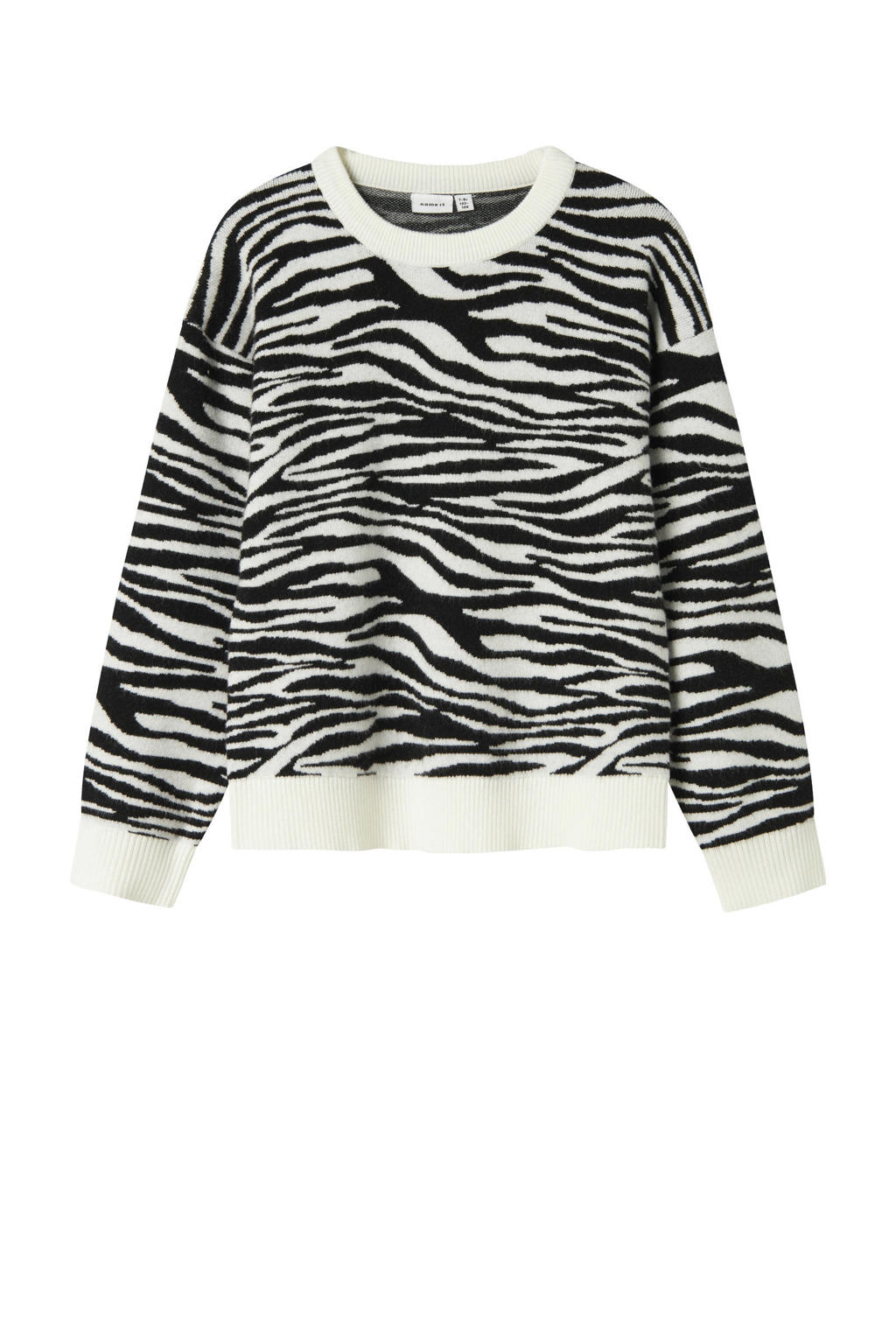 Zwart en witte meisjes NAME IT KIDS trui fijn gebreid van viscose met dierenprint, lange mouwen en ronde hals