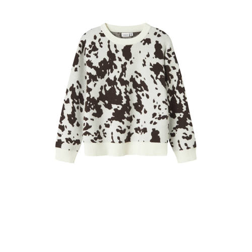 NAME IT KIDS trui met koeienprint bruin fijn gebreid Meisjes Viscose Ronde hals - maat 158/164 afbeelding