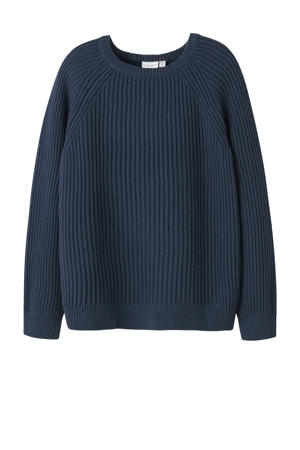 trui donkerblauw grof gebreid