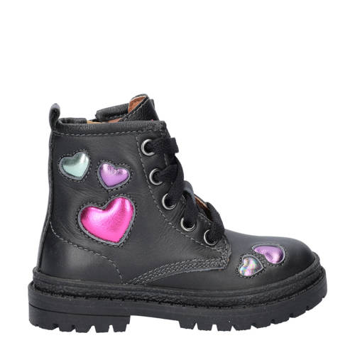 Nelson Kids leren veterboots zwart Meisjes Leer All over print - maat 30 afbeelding