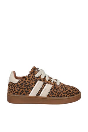 suède sneakers met panterprint cognac