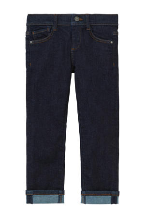 waist straight leg jeans dark blue denim