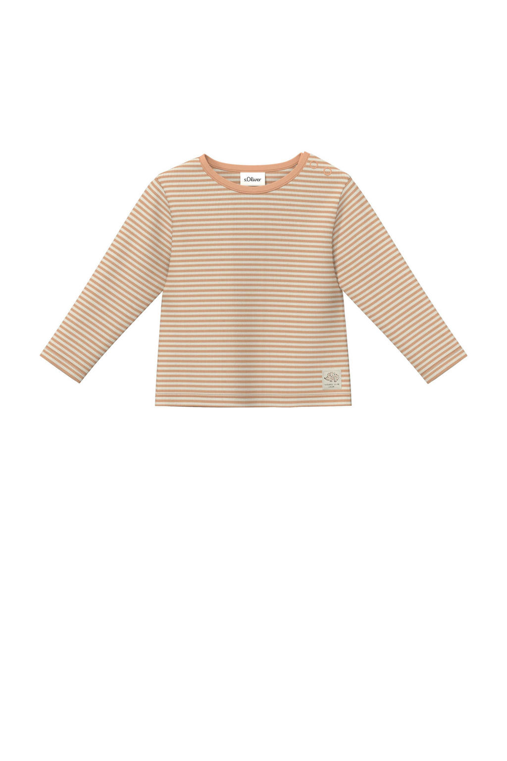 Oudroze en beige jongens s.Oliver longsleeve van stretchkatoen met strepenprint, lange mouwen en ronde hals
