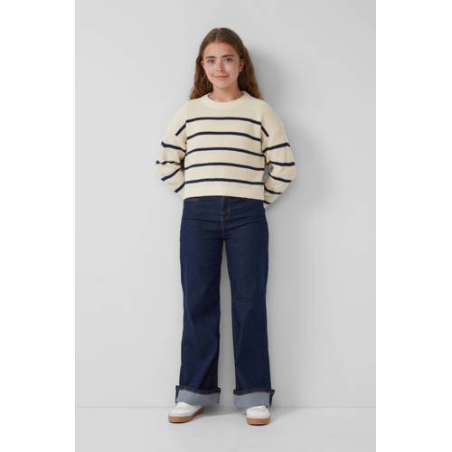 s.Oliver trui ecru fijn gebreid Meisjes Acryl Ronde hals Streep