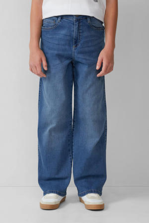 baggy  waist wide leg jeans medium blue denim