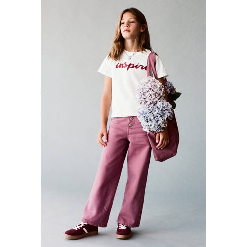 Mango Kids wide leg casual broek donkerrood Meisjes Katoen Effen - maat 134 afbeelding