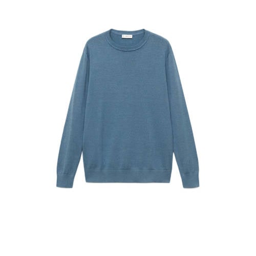 MANGO TEEN trui blauw fijn gebreid Jongens Katoen Ronde hals Effen