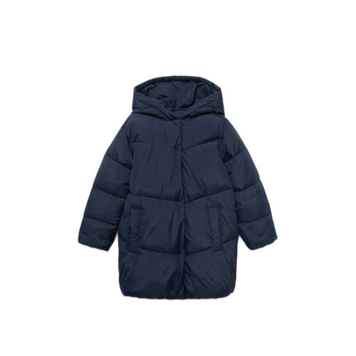 Mango Kids gewatteerde jas marineblauw Jongens Polyester Capuchon Effen - maat 116 afbeelding