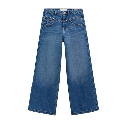 Mango Kids wide leg jeans dark blue denim Blauw Effen - maat 128 afbeelding