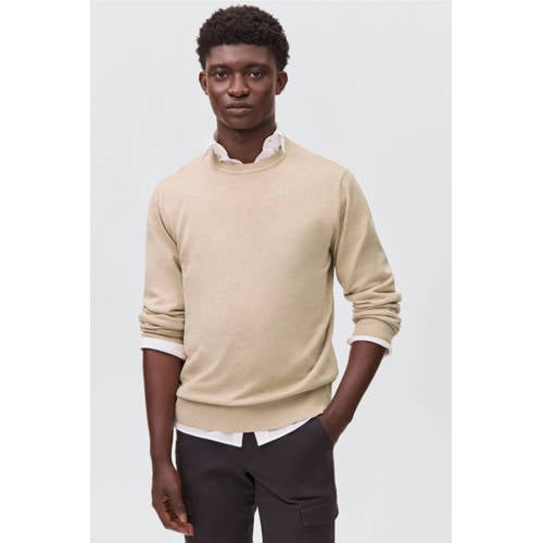 MANGO TEEN trui beige fijn gebreid Jongens Katoen Ronde hals Effen