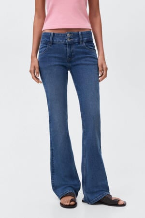 low waist flared jeans dark blue denim
