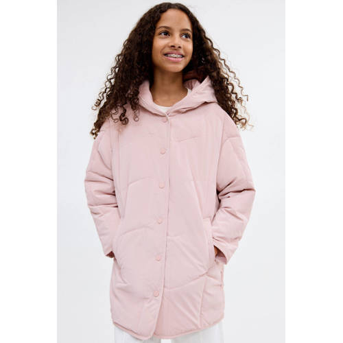Mango Kids gewatteerde jas lichtroze Meisjes Polyester Capuchon Effen - maat 152 afbeelding