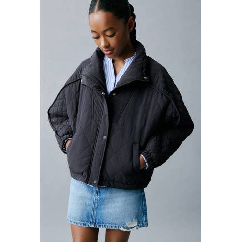 Mango Kids gewatteerde jas marine Blauw Meisjes Polyamide Opstaande kraag - maat 134 afbeelding