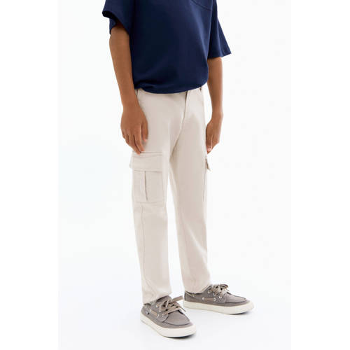 Mango Kids regular cargobroek ecru Jongens Stretchkatoen Effen - maat 140 afbeelding