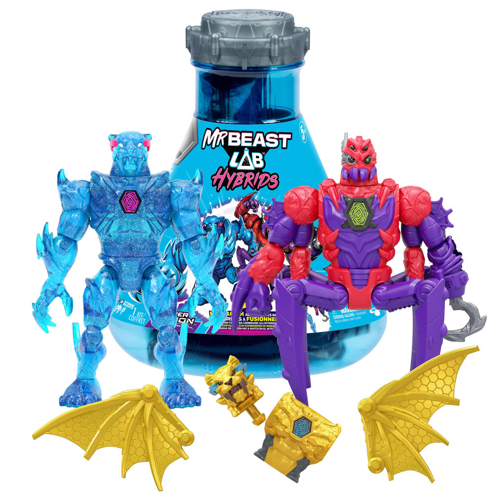 Moose Toys MrBeast - Lab Hybrids Multi Pack SHADOW-WEB vs PLASMA PANTHER - Bouw Jouw Eigen Beest! - Mix & Match Actiefiguren