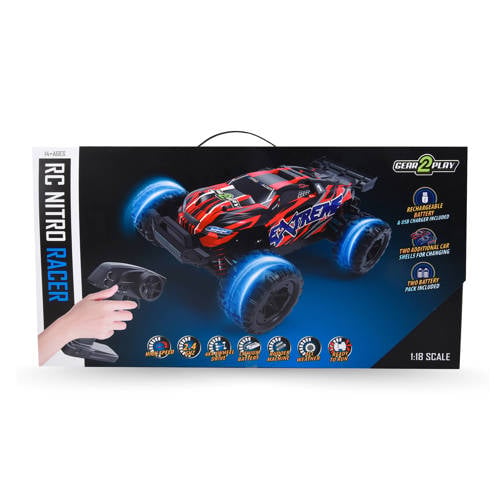 Gear2play RC Nitro Racer Terreinwagen 1:18 - Incl. 2 oplaadbare batterijen - All weather Terreinbanden - High Speed 30 km/u afbeelding