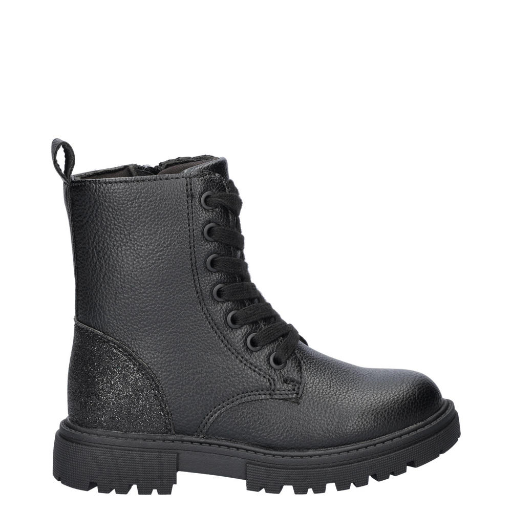 Zwarte meisjes Nelson Kids veterboots van imitatieleer met rits- en vetersluiting en effen