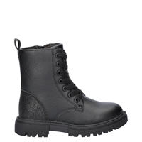 thumbnail: Zwarte meisjes Nelson Kids veterboots van imitatieleer met rits- en vetersluiting en effen