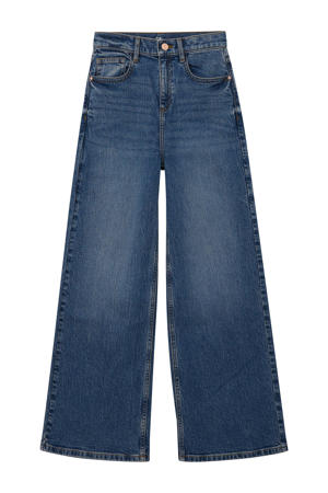 high waist wide leg jeans medium blue denim