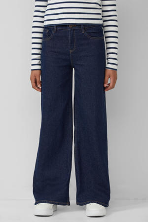 high waist wide leg jeans dark blue denim