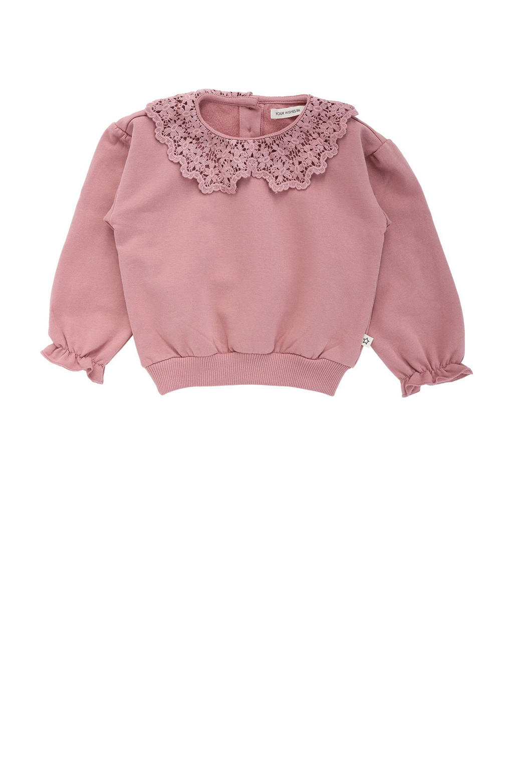 Roze meisjes Your Wishes sweater broderie van stretchkatoen met effen en lange mouwen