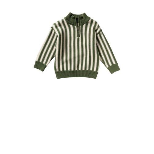 Your Wishes gestreepte trui groen fijn gebreid Jongens Katoen Opstaande kraag