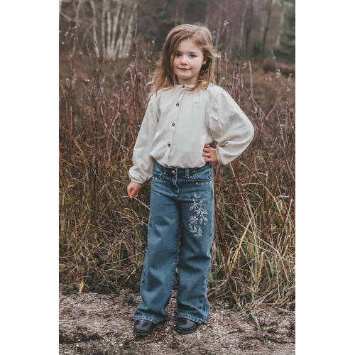 Your Wishes blouse ecru Meisjes Stretchkatoen Ronde hals Effen - maat 116 afbeelding