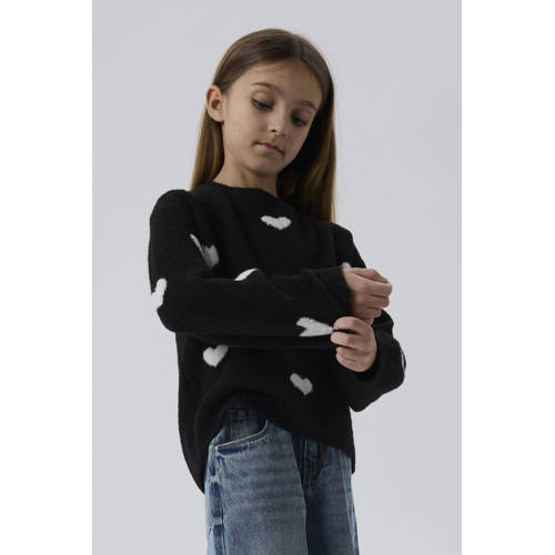 NAME IT KIDS trui met hartjes zwart fijn gebreid Meisjes Polyester Ronde hals - maat 116 afbeelding