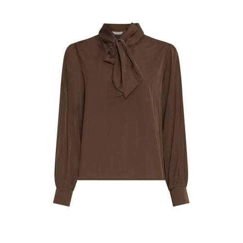 MSCH Copenhagen blousetop bruin Dames Polyester Strikkraag Effen - maat S afbeelding