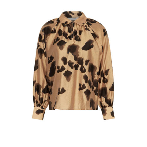 MSCH Copenhagen blousetop camel/bruin Dames Lyocell Klassieke kraag All over print - maat L afbeelding