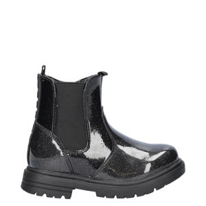   lak chelsea boots met glitters zwart