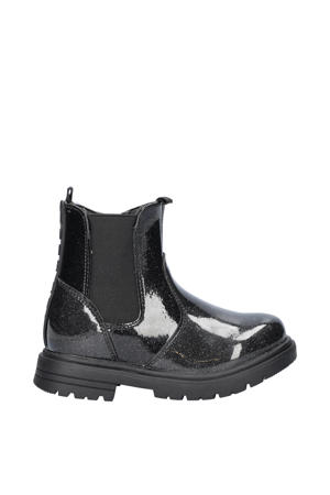 lak chelsea boots met glitters zwart
