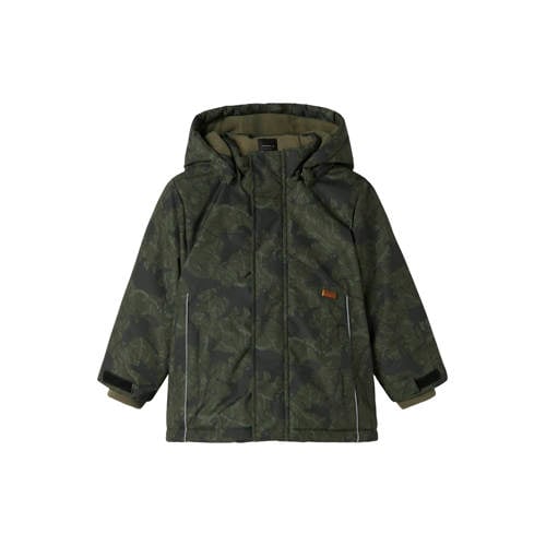 NAME IT MINI parka donkergroen Jas Jongens Polyester Capuchon All over print