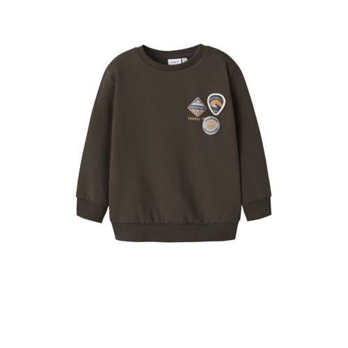 NAME IT MINI sweater met backprint donkerbruin Backprint - maat 92 afbeelding