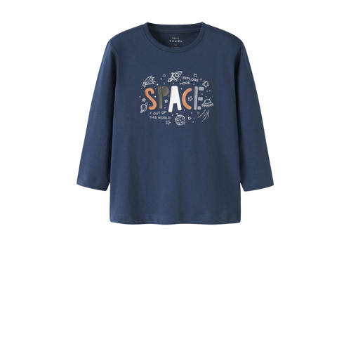 NAME IT MINI longsleeve donkerblauw Jongens Katoen Ronde hals Printopdruk - maat 122/128 afbeelding
