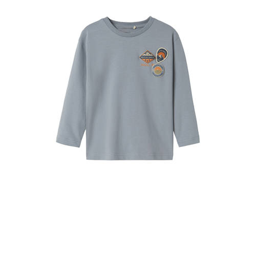 NAME IT MINI longsleeve grijsblauw Jongens Sweat Ronde hals Printopdruk - maat 98 afbeelding