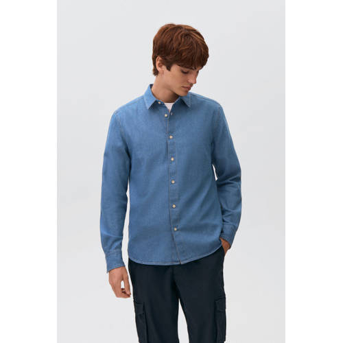 MANGO TEEN overhemd medium blue denim Blauw Jongens Katoen Klassieke kraag - maat 185(XL) afbeelding