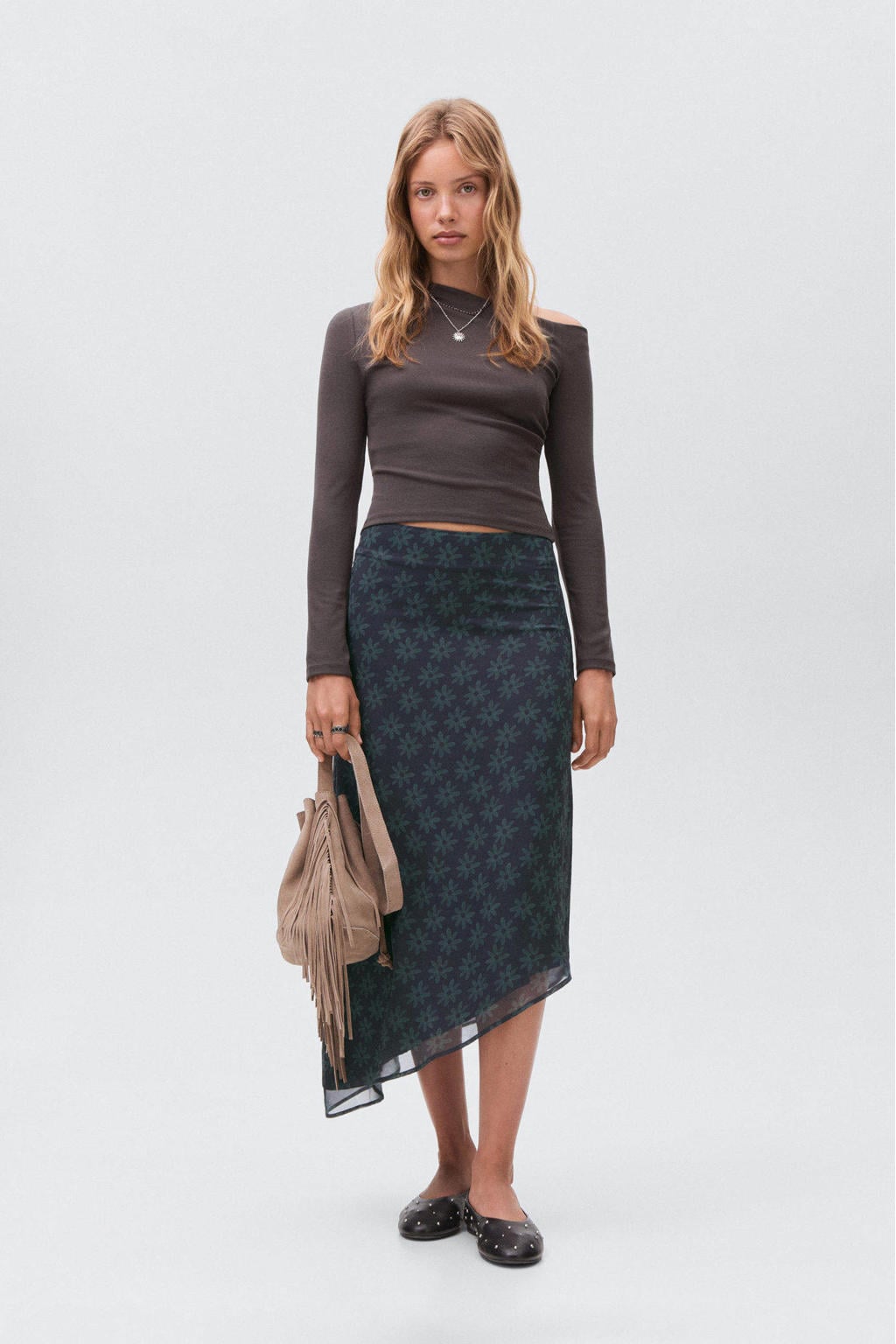 MANGO TEEN midi rok antraciet