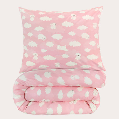 NOUS Kids katoenen dekbedovertrek kinderbed (120x150 cm) Roze Dierenprint afbeelding